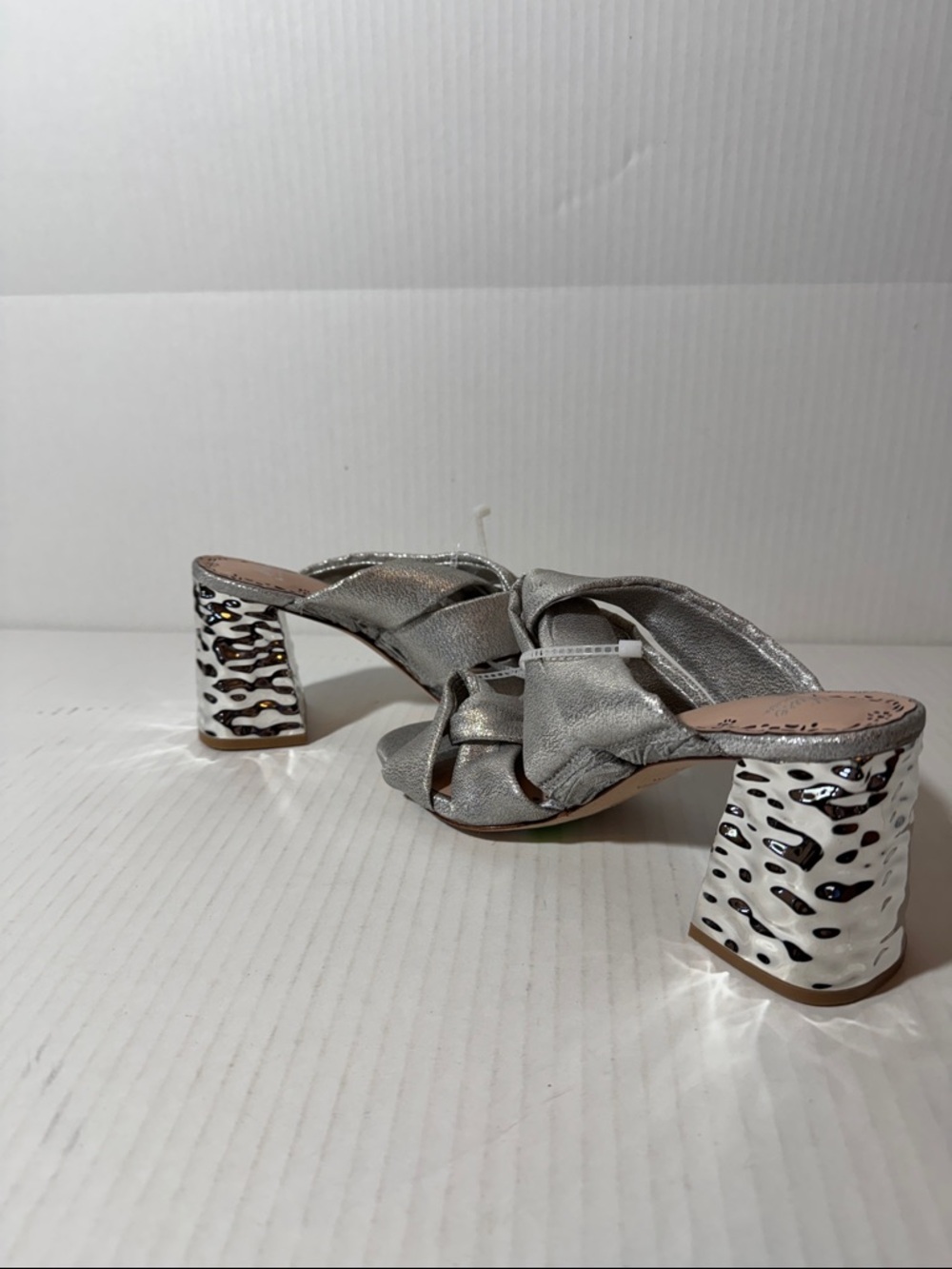 Muse Metallic Silver Knot-Front Block Heel Mules